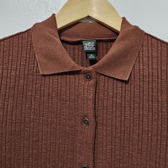 Wild Fable - Dress Ribbed Collared Polo Button Down - Size XS - Brown - Picture 4 of 8